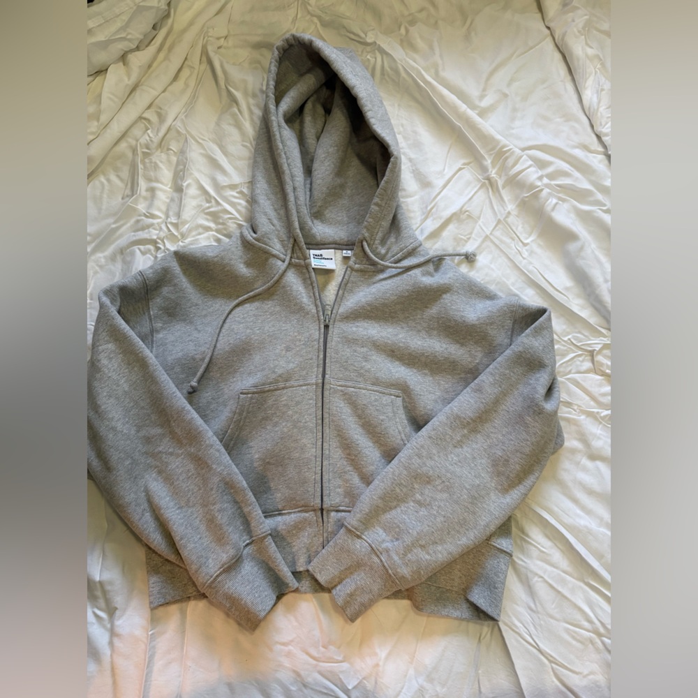 Aritzia Gray Crop Zip-Up Hoodie